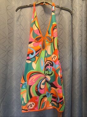 SHEIN Orange Multi-Color Swirl Tie-Front dress